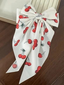 1 pieza Pinza de pelo con clip de mariposa de doble capa, con estampado de cereza y cinta de tela teñida de arándano, accesorio de pelo lindo adecuado para uso diario