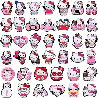 Sanrio Conjunto de acessórios para sapatos Sanrio Random 10/20/40 peças, adequado para Hello Kitty, combinação de fivela de acessórios para sapatos, conjunto de caixa de presente fofo de desenho animado faça você mesmo, acessórios para sapatos de PVC adequados para acessórios de cabelo, celulares, bolsas, acessórios para sapatos, etc., presentes de aniversário, Natal, Dia dos Namorados, Halloween, presentes perfeitos!