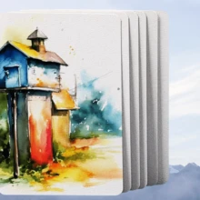 20张小号水彩纸，300克水彩卡 - 10x10厘米（4x4英寸）/ 10x15厘米（4x6英寸）/ 12x12厘米（4.72x4.72英寸）/ 圆形12x12厘米（4.72x4.72英寸），空白卡片，适用于水彩画、邀请函和手工制作 - 无酸厚纸，返校季文具用品 - 白色 - 查看 3