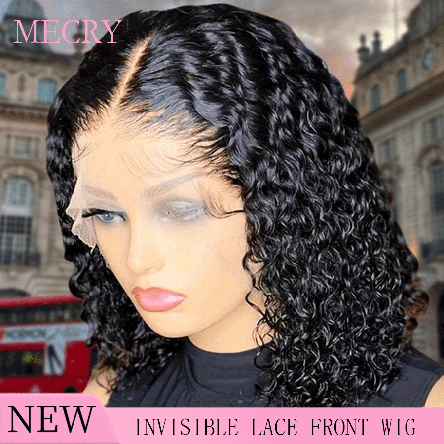 MECRY 12 Zoll 4x4 Spitzenfront Perücke für Frauen - Kurzes lockiges, welliges synthetisches Haar, tiefes Schwarz, hitzebeständige Faser, perfekt für den Urlaubsstil, vielseitige Perücke mit voluminösen Locken, synthetische Faser Perücke, Frontal Perücken, Haare Perücken, klebefrei gemischtes Haar