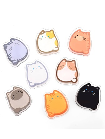 8件/2件/1件 开学文具（猫咪夹） - 可爱猫咪三角收纳夹，适用于办公桌配件和办公室收纳，学校、教师和小型企业的可爱文具用品 | 多用途别针夹，复习用品和教师用品，俏皮的宠物图案！无需打孔，可重复使用回形针、书夹、双夹