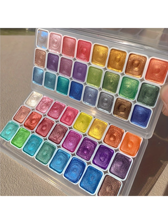 24 akvarellpigment i konstpärlor - Palett med massivt metallglitter, lämplig för konstnärer, japansk gradientakvarell, lämplig för blandning och lager på lager av konstnärsmaterial