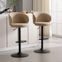 Chairus Swivel Bar Stool Set Of 2 Linen Kitchen Breakfast Bar Chairs Height Adjustable High Stool With Footrest - Khaki - View 8