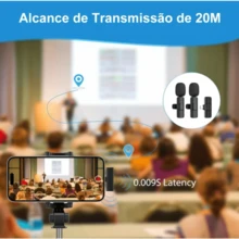 Microfone Celular Lapela  Sem Fio Android Profissional Karaokê 2 Microfone Para Celular Condensador Tipo-c Lightning - Maçã + 1 micro - Visão 9