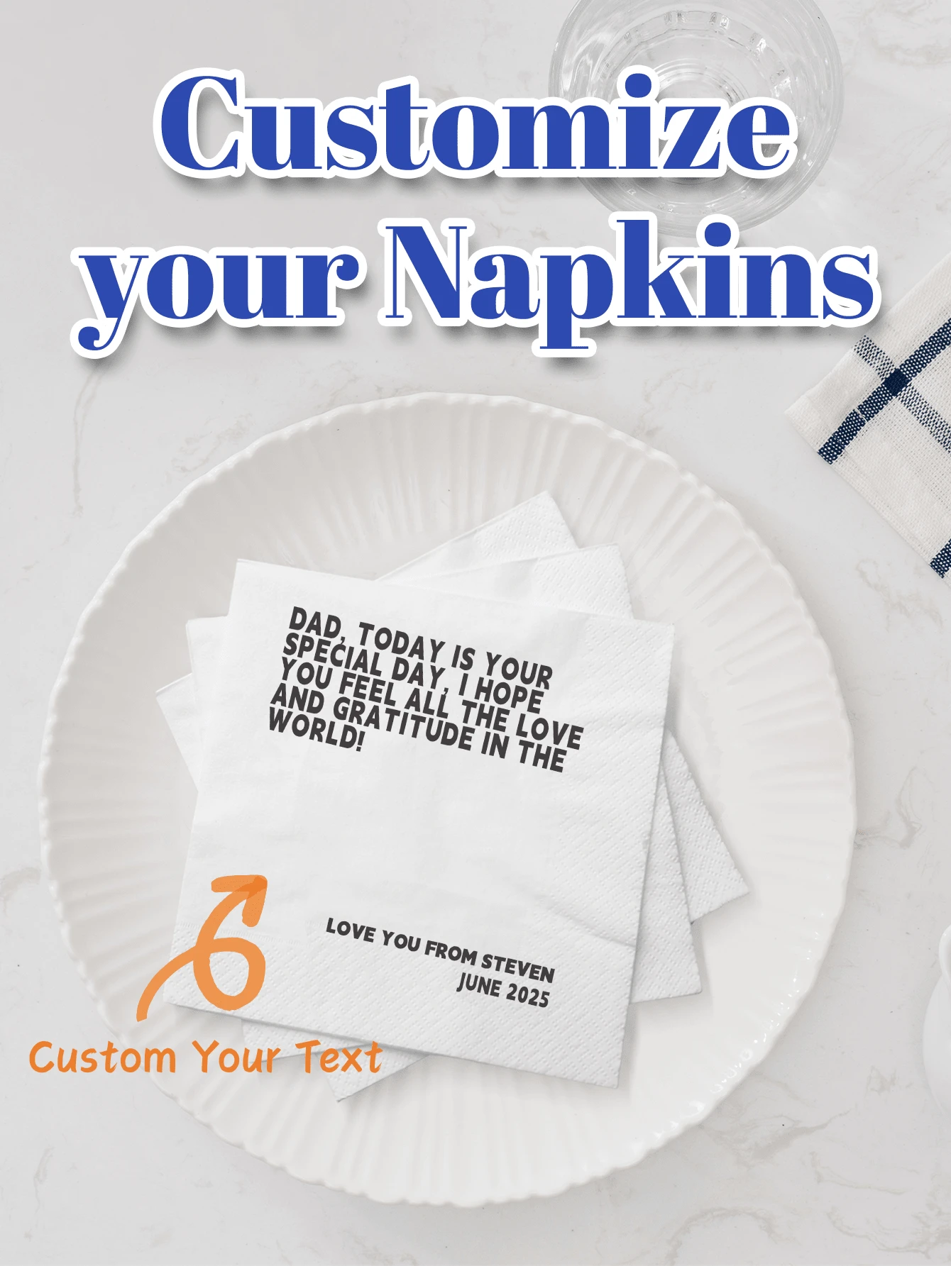 20-500pcs Custom Napkins, Personalized Paper Napkins With Text, 3-Ply Disposable Beverage Dessert Napkins, Cocktail Luncheon Napkins For Wedding, Baby Shower, Baptism - White - View 1