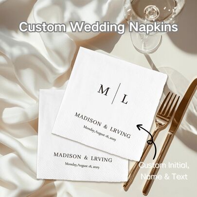 20-500pcs Custom Wedding Napkins, Personalized Cocktail Napkins For Date Night, Anniversary And Wedding, Suitable For Couple, Couples, Napkins Disposable Beverage Dessert Napkins For Wedding Table Decorations Engagement Party, Multi-Functional, Durable, Ornamental, Reusable, Exquisite, Stylish, High-Quality, Colorful, Modern, Custom, Personalized, Unique, Ideal Gifts For Him For Valentine's Day, For Mother's Day, For Birthdays, For Father's Day, For Graduation, For Weddings, For Housewarming