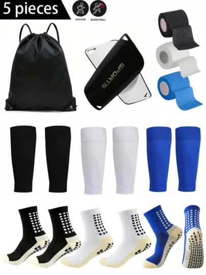 1 双男女通用防滑加固脚趾足球腿套，4 套足球腿套，加厚毛圈鞋底，适合跑步、足球、篮球、健身