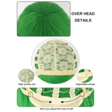 Deep Green Disgust Wig With Purple Scarf Women Flip Out Wig Short Halloween Heat Resistant Synthetic Costume Wig - Green - View 7