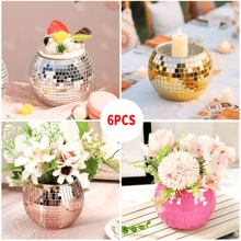 GOQODO 6 Stück Discokugel Vasen, multifunktionale Discokugel Pflanzschale Kerzenhalter, bunte Hochzeits-Tischdekoration für Hochzeit, Party, Geburtstag, Heimdekoration, Make-up Aufbewahrung, Süßigkeiten-Glas, kreatives Geschenk, Künstliche Blumendekoration