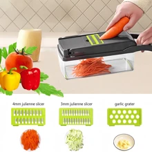 14-In-1 Vegetable Chopper, Multi-Function Fruit Slicer Manual, Plastic, For Slicing, Dicing, Shredding With Container, Perfect For Onions, Potatoes, Tomatoes, Cucumbers, Carrots, Ideal For Holiday Celebrations, Restaurant Food Prep