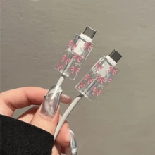 3件套粉色蝴蝶结/爱心透明/花朵图案充电器保护套，兼容 18W/20W充电器 - 包含数据线和电源线保护套，完美礼品之选 - 無色 - 查看 5