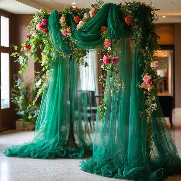 1 Pc Deep Green Outdoor Arch Decor Sheer Tulle Fabric, Romantic Thin Veil Backdrop For Wedding Chair Decoration, Signing Table, Birthday Party, Wedding, Path Decor, Bachelor Party, Stair Railing, Product Launch, Ceiling, Cabin Renovation, Multi-Use Transparent Mesh Fabric, Size: 75x300cm, 75x800cm, 160x1000cm, 160x1600cm