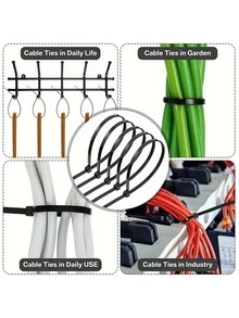 100pcs Self-Locking Adjustable Cable Ties - Assorted Sizes 300/250/200/150/100mm - Ideal For Home, Office, Garden And Workshop Cable Management, Suitable For Indoor And Outdoor Use Self-Locking Nylon Wraps