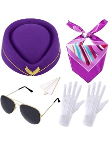 5 pièces Accessoires de costume d'hôtesse de l'air pour femmes, tenues d'hôtesse de l'air, chapeau, lunettes de soleil, foulard, gants pour Halloween