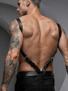 1pc PU Leather Gothic Style Men's Sexy Suspender, Body Harness Strap, Chest Front Strap, Bodysuit Accessory