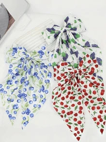 1 pieza Pinza de pelo con clip de mariposa de doble capa, con estampado de cereza y cinta de tela teñida de arándano, accesorio de pelo lindo adecuado para uso diario