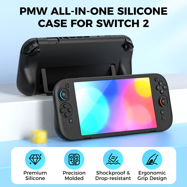 IINE One-Piece Silicone Case In Black Compatible With Switch 2, Big Grip, Ergonomic Design, Premium Silicone Precision Molded Shockproof & Drop-Resistant Ergonomic Grip Design