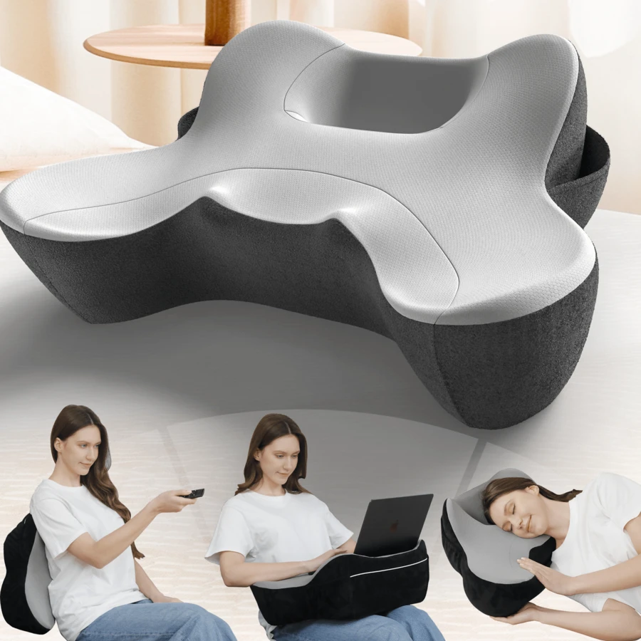 Memory Foam Reading Pillow For Gaming, For Arm Rest Lap Desk With Side Pockets,For Working,Writing,Playing In Bed&Sofa - Black - View 1