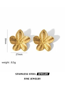 时尚不锈钢金花项链，精致五瓣花项链套装适合女性日常佩戴、宴会、节日礼物 - 金色 - 查看 14