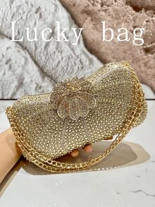1件新款奢华链条水钻闪亮派对手拿包/斜挎包/彩虹串珠晚宴手提包，适合女性出席晚宴、婚礼、派对等正式场合，也可作为情人节礼物。 - 金色 - 查看 2