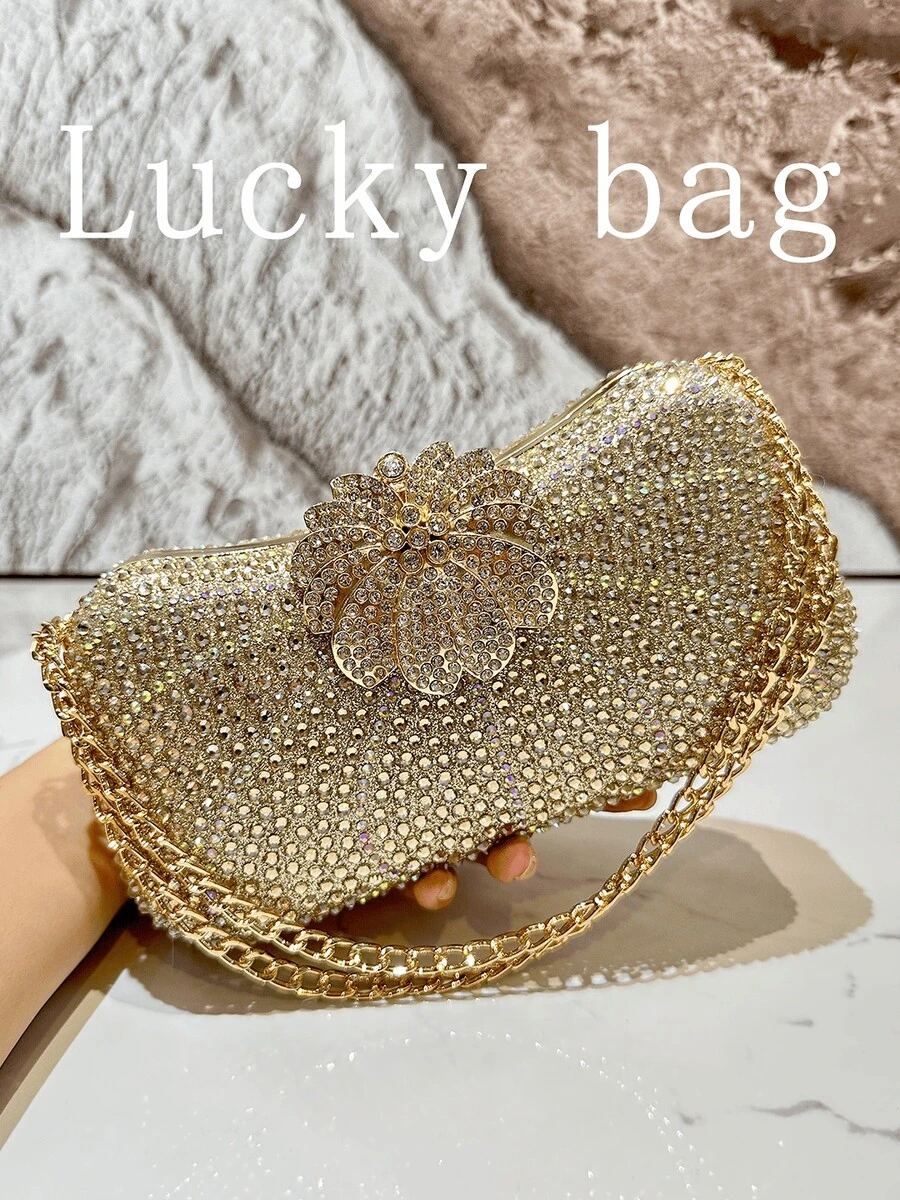 1件新款奢华链条水钻闪亮派对手拿包/斜挎包/彩虹串珠晚宴手提包，适合女性出席晚宴、婚礼、派对等正式场合，也可作为情人节礼物。