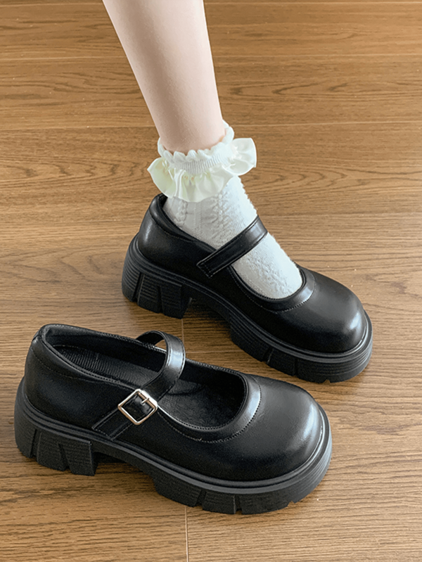 1 Pair Of Fashionable Simple Lolita Loafer Flats, Strap Design With Thick Soles, Comfortable Non-Slip Versatile, Suitable For Outdoor, Parties, Dances, Work Commute
