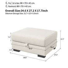 Sofá loveseat, sofá modular, tapizado en pana, con cojines y respaldo desenfundables, sofá moderno, sofá individual, reposapiés, reposabrazos anchos, adecuado para salón, dormitorio, apartamento, beige/gris