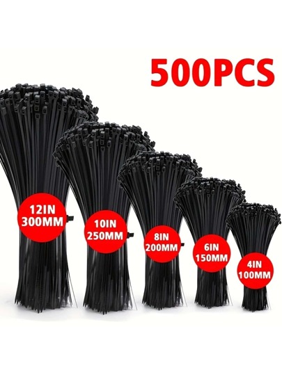 100pcs Self-Locking Adjustable Cable Ties - Assorted Sizes 300/250/200/150/100mm - Ideal For Home, Office, Garden And Workshop Cable Management, Suitable For Indoor And Outdoor Use Self-Locking Nylon Wraps
