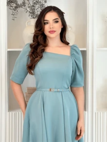 Loose Midi Dress With Princess Sleeves, Tailored Social Party Guest - 綠色 - 查看 3