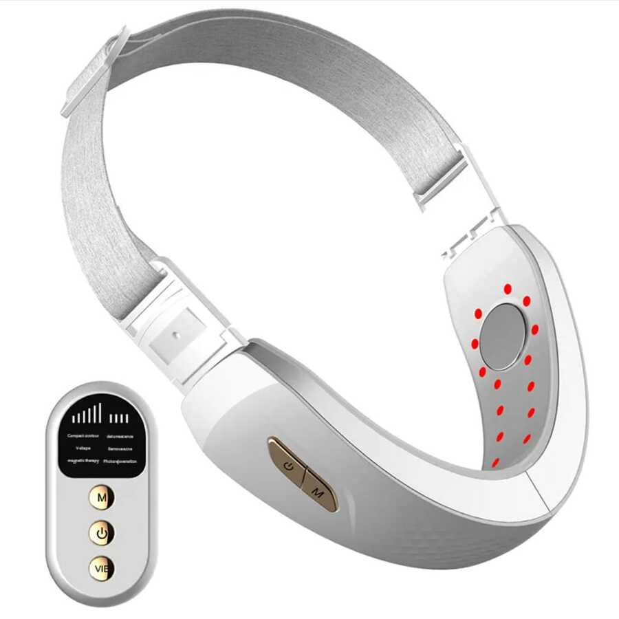 Double Chin Reducer Ems Facial Lifting Massager V-Line Lifting Belt Red Blue Light Face S Vibration Massager - 白色 - 查看 1