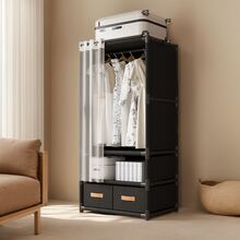 Wardrobe Floor-To-Ceiling Bedroom Living Room Cabinet Household Durable Hanging Clothes Shelf Easy Assembly Storage Furniture - RS70D-Đen - Xem 7