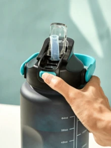 1 件 300/800/2000ml 大容量渐变水瓶，便携式户外旅行运动吸管杯 - 黑藍色 - 查看 7