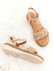 Sandales plates en macramé Revreal – Décontractées, confortables et bohèmes chics, bohèmes, mignonnes, élégantes, élégantes, de villégiature, de plage, décontractées et de loisirs - Kaki - Voir 5