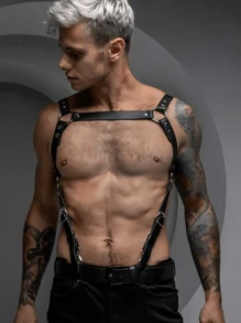 1pc PU Leather Gothic Style Men's Sexy Suspender, Body Harness Strap, Chest Front Strap, Bodysuit Accessory