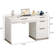52" Computer Desk With 4 Drawers, Home Office Desk With Storage, Wood Desk With Filing Cabinet, Writing Study Desks For Small Space Bedroom, White/ Gray/ Brown - trắng - Xem 2