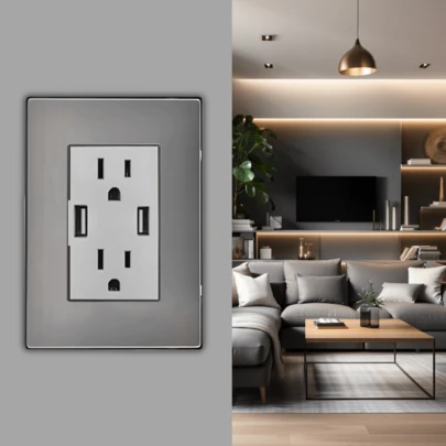 Placa Contacto Doble Con 2 Puertos USB Dúplex de 24A Resistente a Manipulaciones, Doble Contacto Normal y USB de Alta Velocidad, Diseño Moderno y Elegante