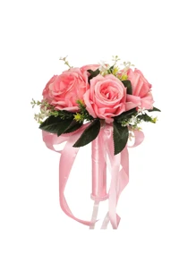 1 pièce Bouquet de mariage pour la mariée aux fleurs de Gypsophile roses, bouquet blanc pour la mariée, bouquet de fleurs artificielles pour le mariage, bouquet de demoiselle d'honneur avec ruban de soie, Saint-Valentin, décoration de bouquet de roses en perle, dentelle et maille