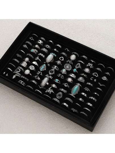 40 件哥特式混合设计戒指套装，人造宝石，适合度假、派对、约会、日常佩戴、节日、家庭、朋友、礼物（无盒）