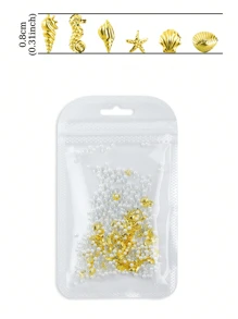 Accessoires artisanaux en métal à rivets thème océanique d'été pour la fabrication de bijoux en résine époxy, 1 sac avec motifs de coquillages, étoiles de mer, hippocampes et faux perles, idéal pour les décorations de projets artisanaux DIY