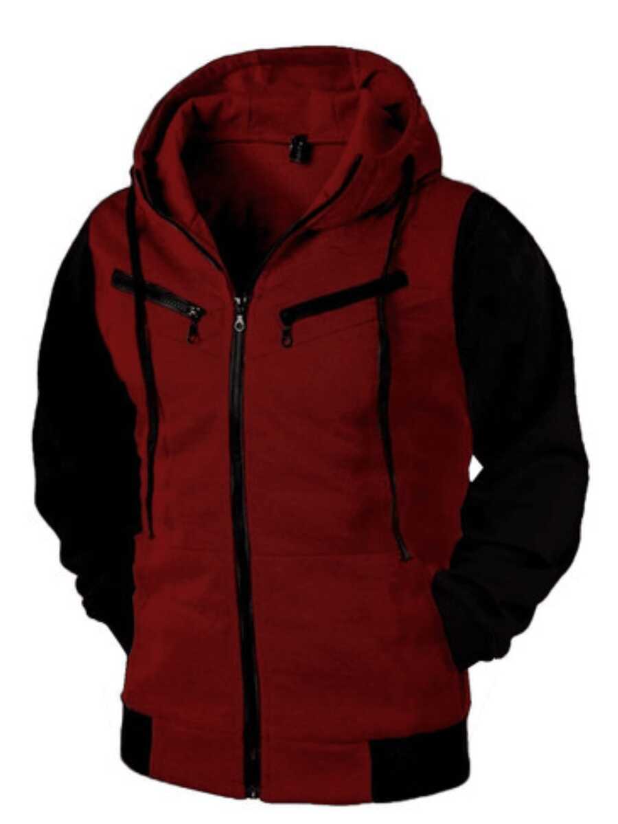 Sweatshirt Coat Cold Weather Blouse Sports Jacket Open Tracksuit - Burdeos - Ver 1