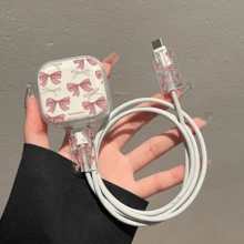 3件套粉色蝴蝶结/爱心透明/花朵图案充电器保护套，兼容 18W/20W充电器 - 包含数据线和电源线保护套，完美礼品之选 - 無色 - 查看 2