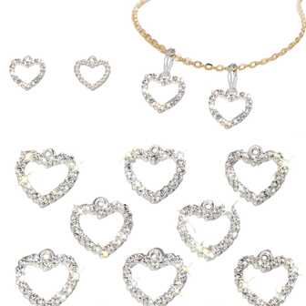 10pcs/Pack Fully Rhinestoned Heart-Shaped Pendant DIY Jewelry Accessories, Suitable For DIY Bracelet, Necklace, Women Earrings, Necklace, Bracelet, Anklet, Perfect Gift For Daily Wear