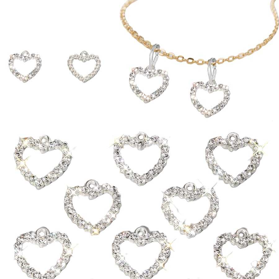 10 件/包全水钻心形吊坠 DIY 珠宝配件，适合 DIY 手链、项链、女士耳环、项链、手链、脚链，是日常佩戴的完美礼物
