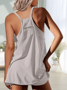 Conscious Women In Summer 2025 Sleeveless Casual Tennis Workout Mini Dress With Shorts - Light Grey - View 4