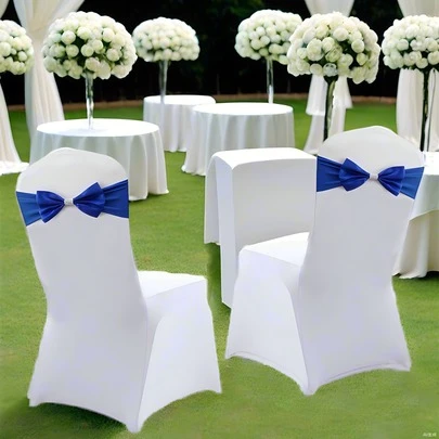 10pcs/25pcs Luxury Free Tie Spandex Chair Sashes Band Satin Chair Bowknot With Rhinestone Ring Elastic Stretch Chair Sash Knot Belts Wedding Chair Ribbon Bows For Reception, Party, Banquet, Home Birthday, Restaurant, Hotel Event Decoration