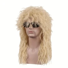 80s Mullet Wig For Men & Women Fancy Dress Carnival Wigs Blonde Curls Hippie Rocker 70s Heavy Metal Costume Mullet Theme Party Halloween Wig - Multicolor - View 3