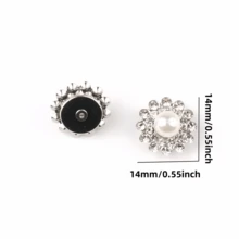 50pcs/Pack, 14mm Large Double Layer Sunflower Rhinestones, White Crystal Pearl Silver Base Rhinestone Buttons, DIY Garment Decor Accessories - Multicolor - View 4
