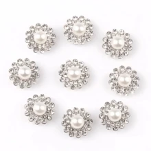 50pcs/Pack, 14mm Large Double Layer Sunflower Rhinestones, White Crystal Pearl Silver Base Rhinestone Buttons, DIY Garment Decor Accessories - Multicolor - View 7