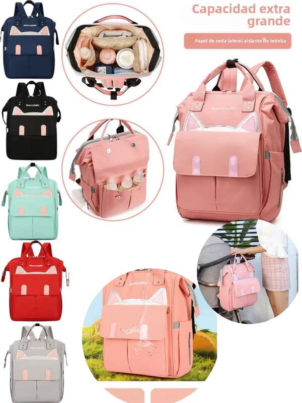 Mochila de tela Oxford con orejas de gato para mamá de gran capacidad, bolso de hombro portátil multifuncional para mamá, Bolso de mamá multifuncional de gran capacidad, perfecto para salidas de madre y bebé, bolso de viaje