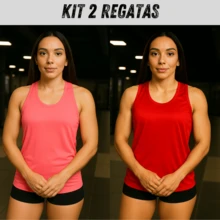 Kit 2 Women's Tank Tops Swimmer Dry Top Gym Fitness Training - 棕色 - 查看 1